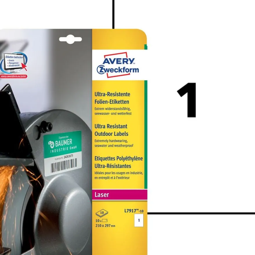 Avery - 10 Étiquettes ultra résistantes blanches - A4 - Impression laser - réf L7917-10