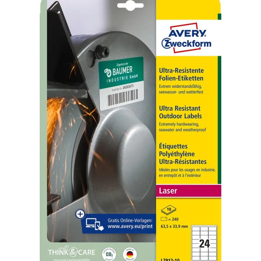 Avery - 240 Étiquettes ultra résistantes blanches - 63,5 x 33,9 mm - Impression laser - réf L7912-10