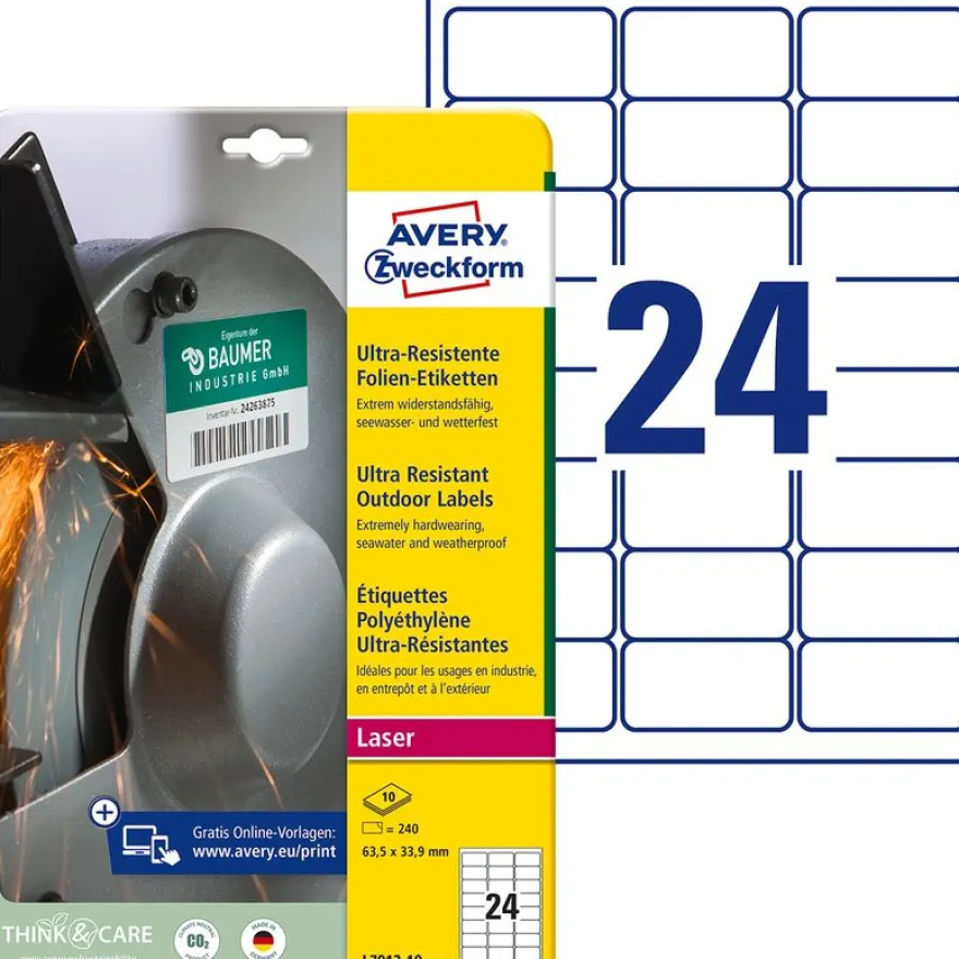 Avery - 240 Étiquettes ultra résistantes blanches - 63,5 x 33,9 mm - Impression laser - réf L7912-10