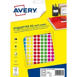 Avery - Etui A5 - 2058 Pastilles adhésives - couleurs assorties - diamètre 8 mm