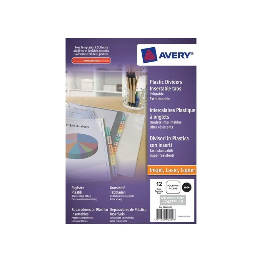 Avery - Intercalaire personnalisable 12 positions - A4 Maxi - polypropylène