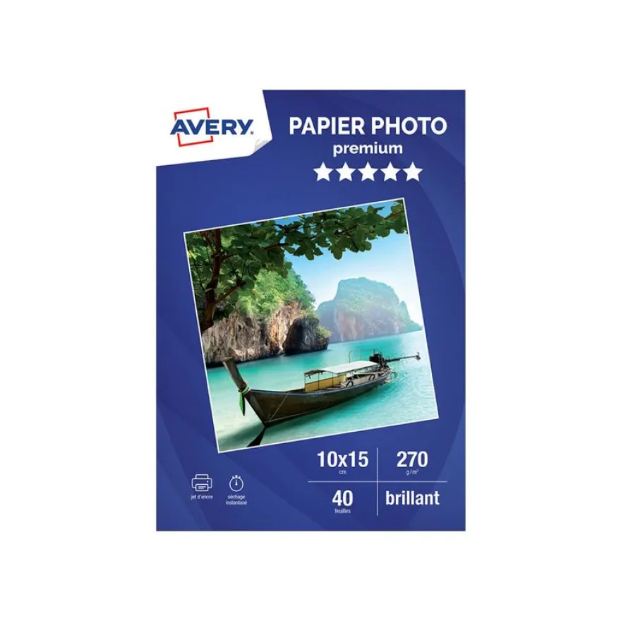 Avery - Papier Photo brillant - 10 x 15 cm - 270 g/m² - impression jet d'encre - 40 feuilles