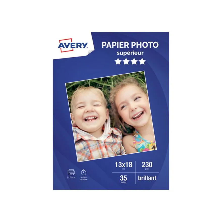 Avery - Papier Photo brillant - 13 x 18 cm - 230 g/m² - impression jet d'encre - 35 feuilles