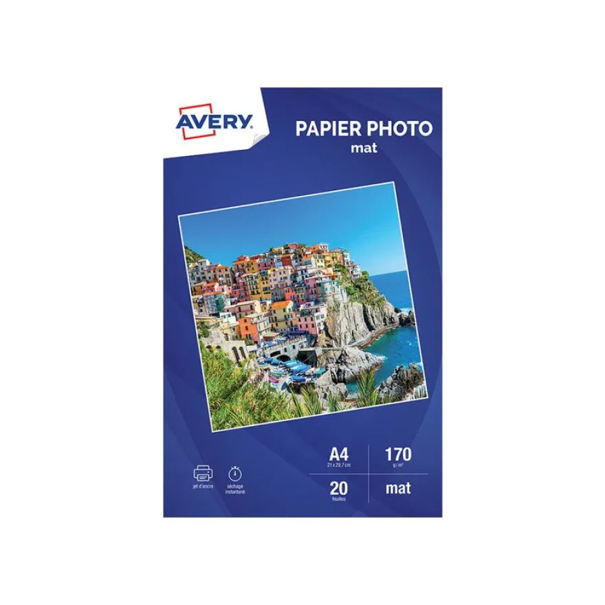 Avery - Papier Photo mat - A4 - 170 g/m² - impression jet d'encre - 20 feuilles