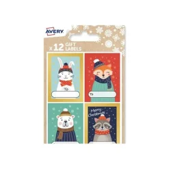 Avery 12 Étiquettes Cadeaux Animal Christmas - Noel