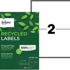 Avery QuickPEEL Recycled Labels - Adhésif permanent - blanc naturel - 143.5 x 199.6 mm 200 étiquette(s) (100 feuille(s) x 2 étiquettes adresses