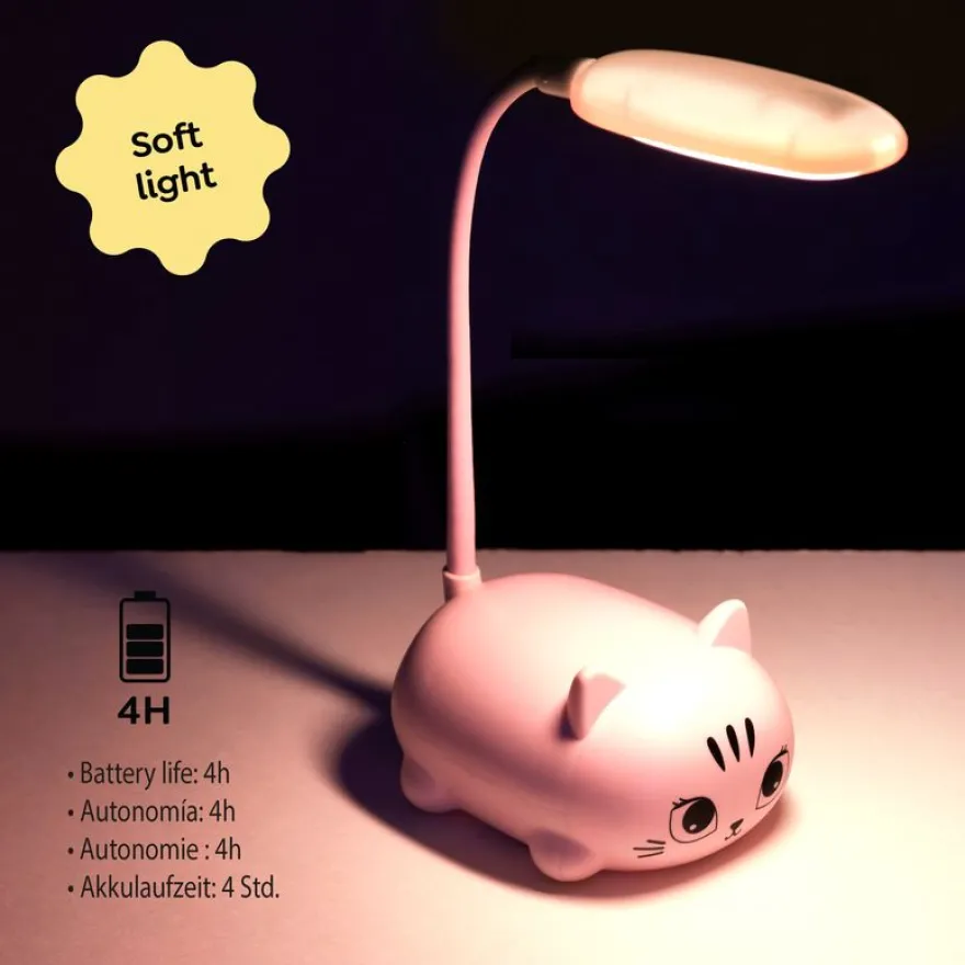 Back2Fun - Mini lampe chat pour enfants - LED douce - col flexible - idéale pour étudier ou comme veilleuse