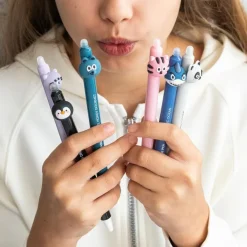 Back2Fun - Stylo effaçable bleu avec tête de panda - compagnon mignon et pratique pour l’école et la maison