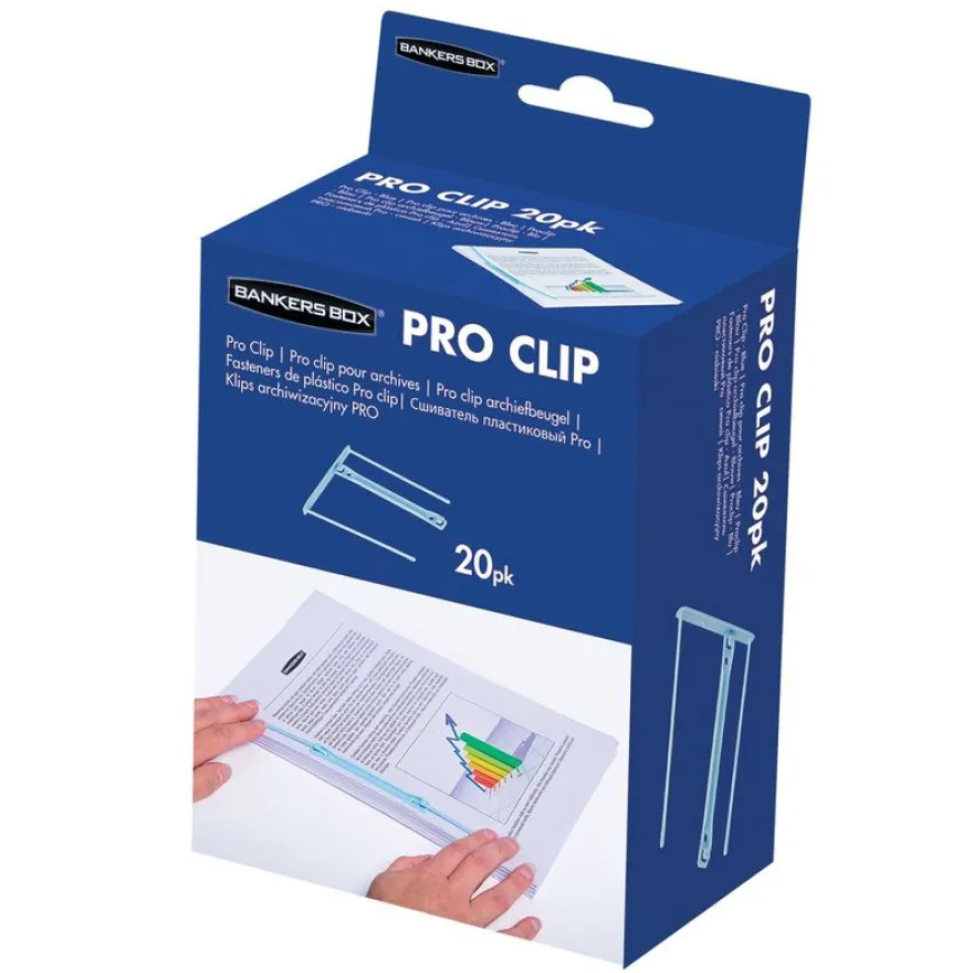 Bankers Box Pro - 20 clips pour archives - bleu clair - Fellowes