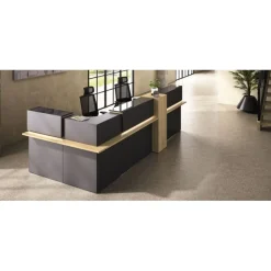 Banque d'accueil en angle à 90° ZOOM - L85 x H74 x P85 - chêne bocage