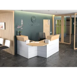 Banque d'accueil en angle à 90° SUNDAY - L83 x H74 x P83 - Chêne