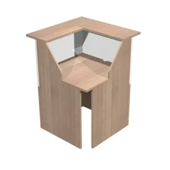 Banque d'accueil en angle 90° MUSA - L76 x H117 x P76 - Merisier arabis/blanc