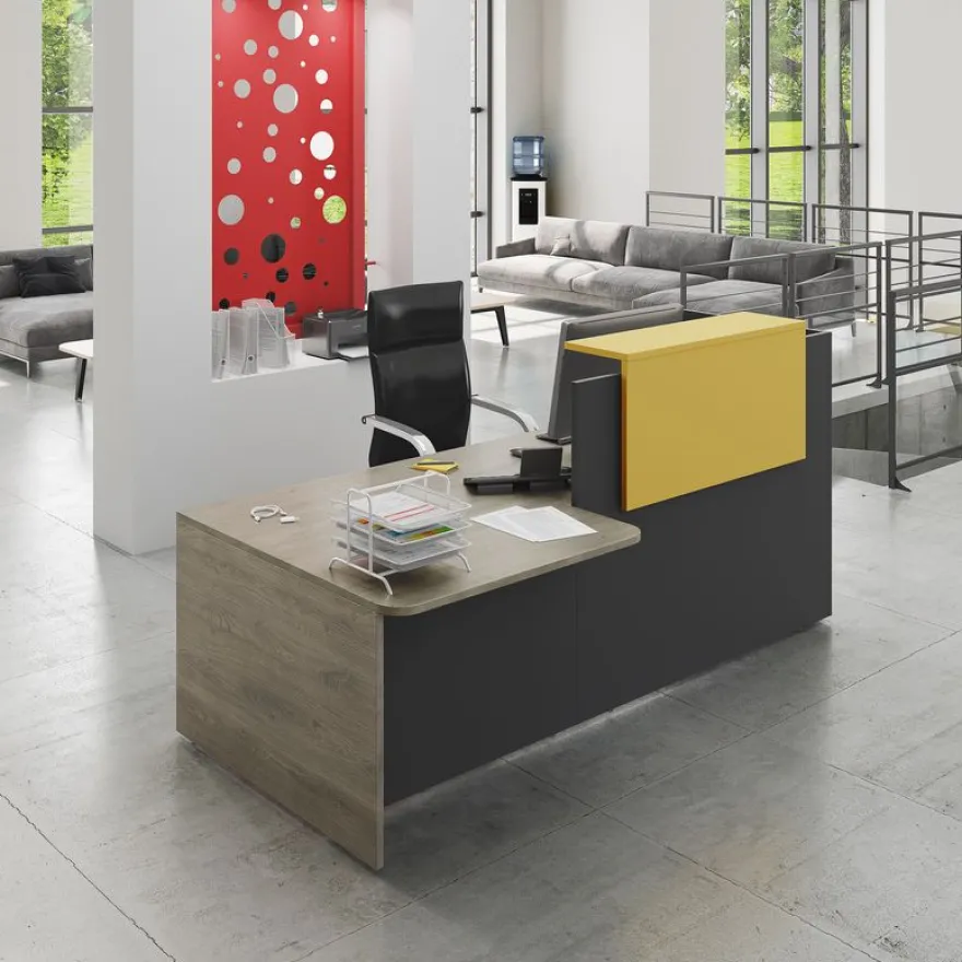 Banque d'accueil Module d'extrémité PMR OLA - L100 x H72,5 x P115 cm - structure blanc perle, plateau chêne clair