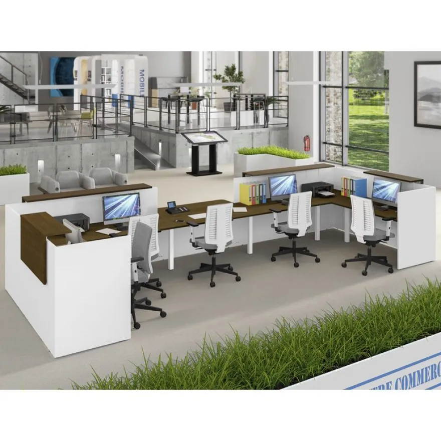 Banque d'accueil Module intermédiaire PMR OLA - L100 x H72,5 x P115 cm - structure blanc perle, plateau chêne clair