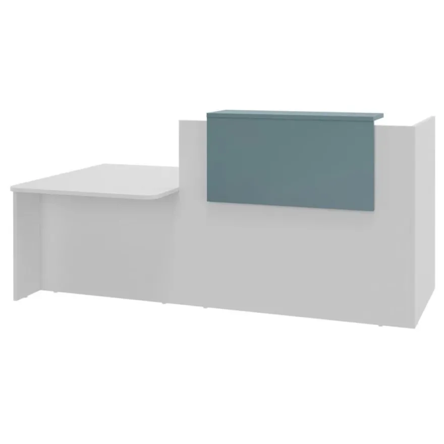 Banque d'accueil OLA - Ensemble composé d'un module haut + un module PMR et d'une tablette bleu argile - L222,5 cm - blanc perle