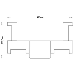 Banque d'accueil OLA - Ensemble composé de modules hauts(x2) + PMR + retours (x2) + tablettes (x2) jaune + (x2) bleu - L425 x P237,5 cm - blanc perle