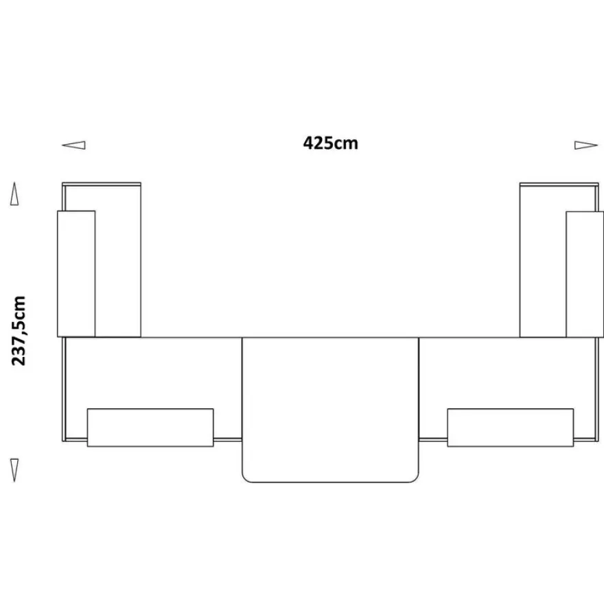 Banque d'accueil OLA - Ensemble composé de modules hauts(x2) + PMR + retours (x2) + tablettes (x2) jaune + (x2) bleu - L425 x P237,5 cm - blanc perle