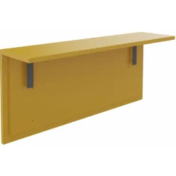 Banque d'accueil OLA - Ensemble composé d'un module haut + un module PMR et d'une tablette jaune curry - L242,5 cm - carbone et noyer