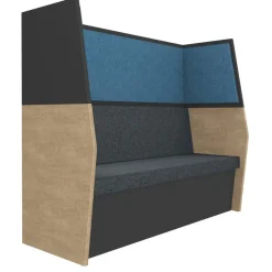 Banquette acoustique IN'TEAM - L170 x H 150 x P170 cm - 3 places - structure chêne clair et carbone - panneaux bleu chiné