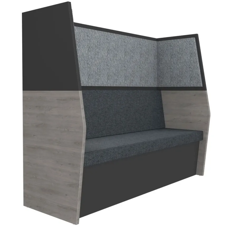 Banquette acoustique IN'TEAM - L170 x H 150 x P170 cm - 3 places - structure chêne gris et carbone - panneaux gris chiné