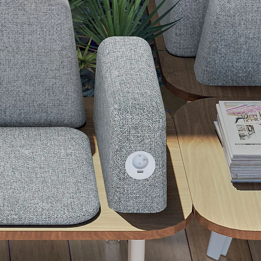 Banquette ILO - 2 places L172xP67cm - carbone - structure noyer - tissu gris chiné