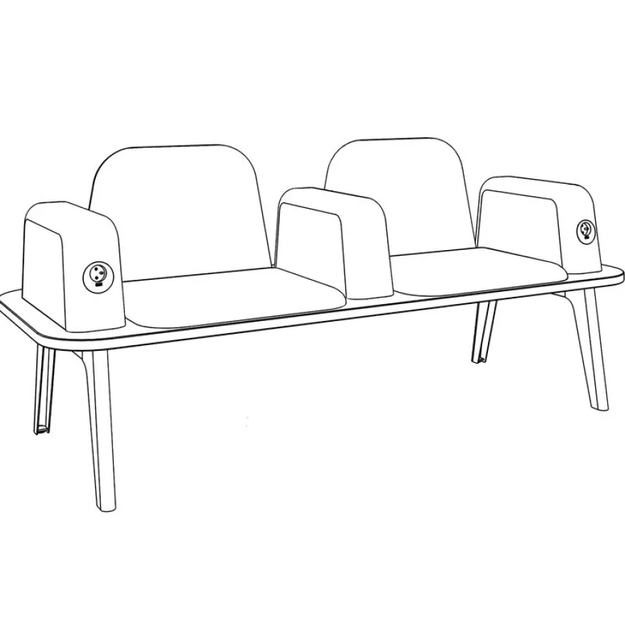 Banquette ILO - 2 places L172xP67cm - carbone - structure noyer - tissu gris chiné