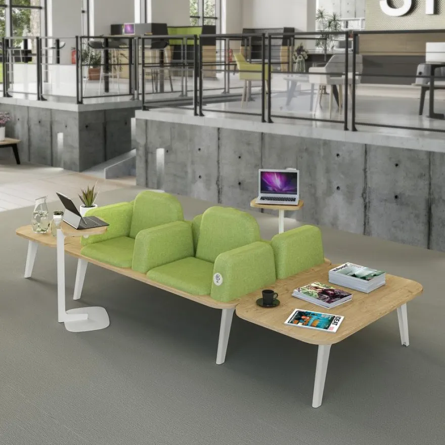 Banquette ILO - 4 places L172xP114cm - carbone - structure noyer - tissu gris chiné