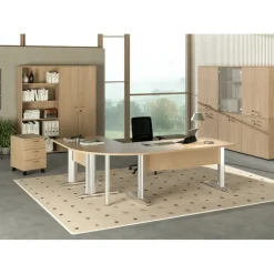 Bibliothèque basse Trend - L80xP44xH72 cm - 2 portes en mélaminé imitation chêne - panneaux gris