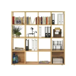 Bibliothèque haute CUBIC - L160 x H163 x P30 cm - 16 Cases - imitation Chêne clair