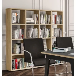 Bibliothèque haute CUBIC - L160 x H163 x P30 cm - 16 Cases - imitation Chêne clair