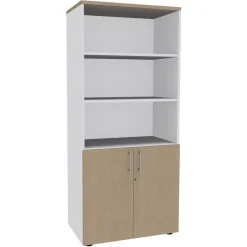 Bibliothèque haute IDRA/DUAL avec 2 portes basses - L80 x H180 x P47 - Corps blanc - Portes et dessus imitation Chêne clair