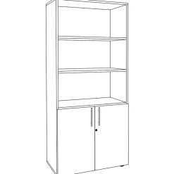 Bibliothèque haute IDRA/DUAL avec 2 portes basses - L80 x H180 x P47 - Corps blanc - Portes et dessus imitation Chêne clair