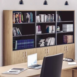 Bibliothèque haute INEO/LEVEL/STEELY/WOODY - Corps blanc - Portes et dessus Blanc perle