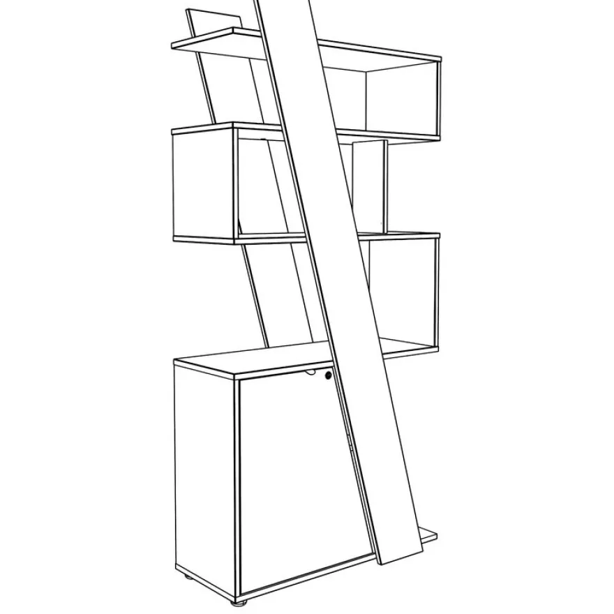 Bibliothèque haute KHEOPS - porte à gauche - structure blanc perle - finition imitation chêne clair