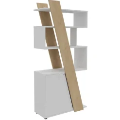 Bibliothèque haute KHEOPS - porte à gauche - structure blanc perle - finition imitation chêne clair