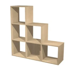 Bibliothèque modulaire MAXICOLOR - 6 cases en escalier - imitation chêne clair