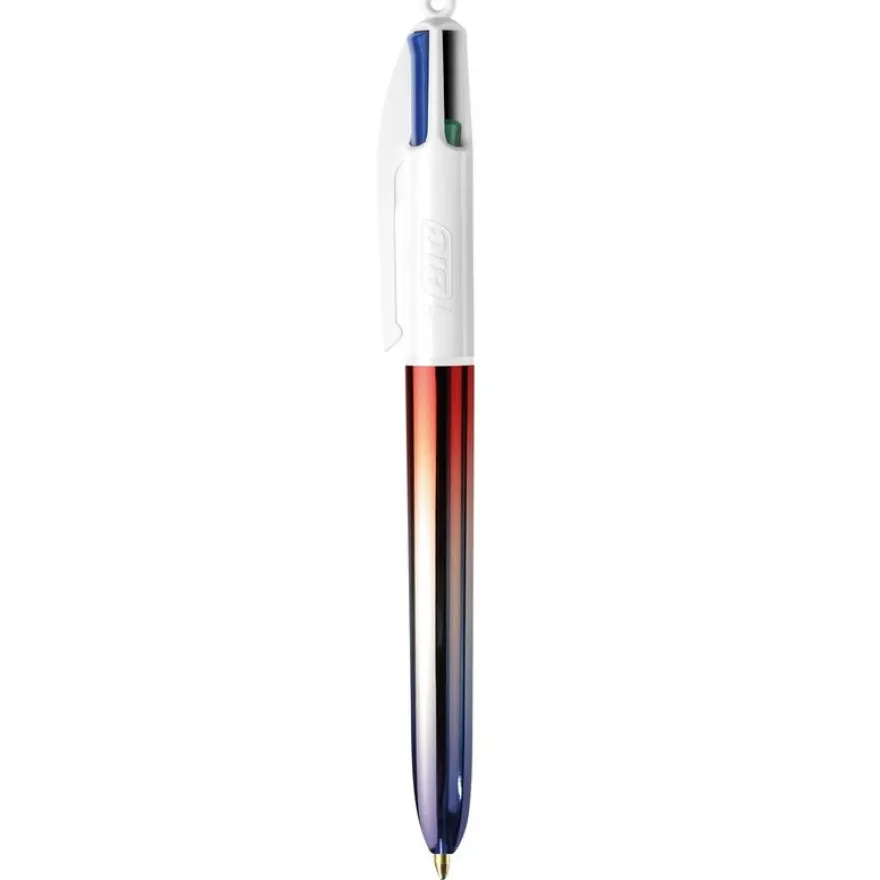 BIC 4 Couleurs - 1 Stylo à bille 4 couleurs Gradient Bleu Blanc Rouge - 1 mm