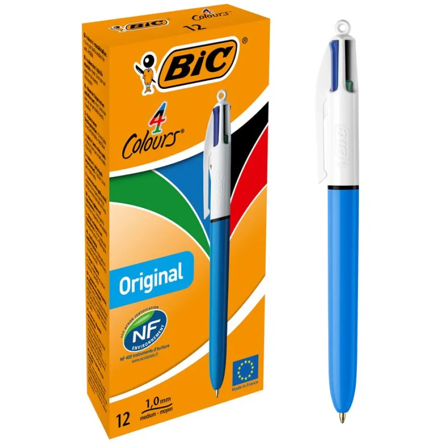 BIC 4 Couleurs - 12 Stylos à bille 4 couleurs - 1 mm