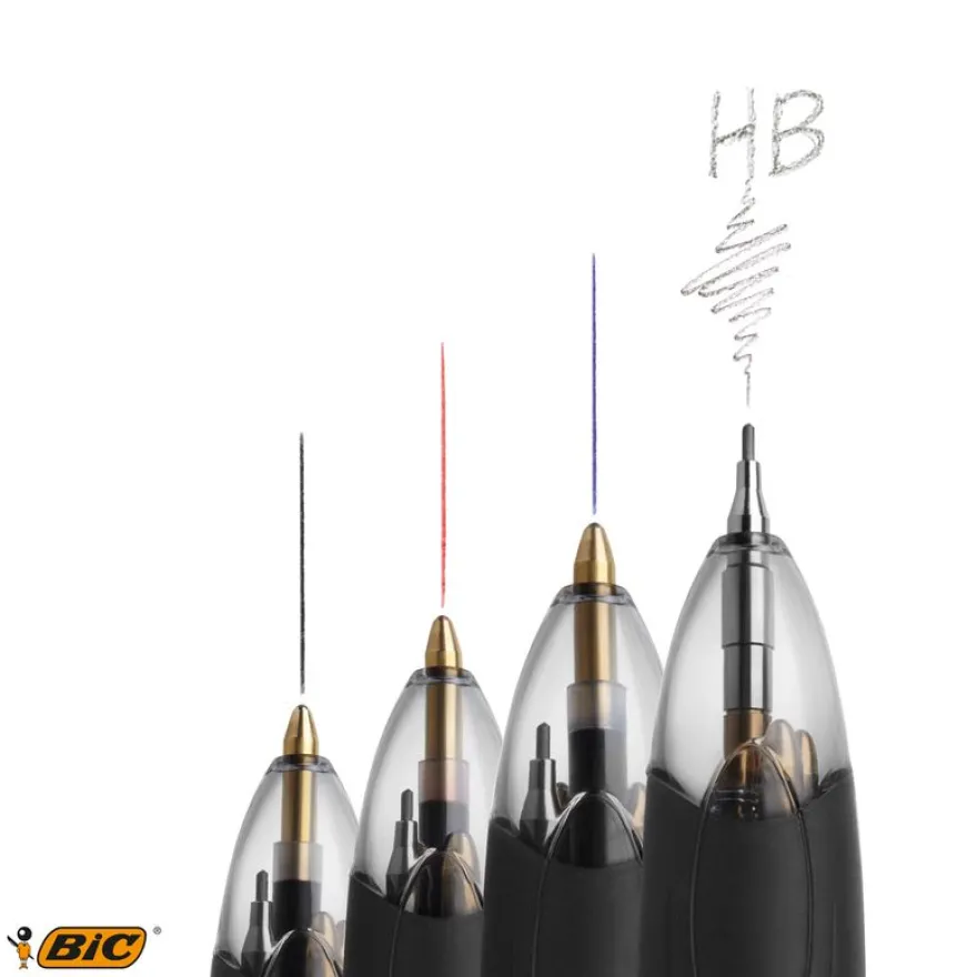 BIC 4 Couleurs - Stylo à bille 3 couleurs + 1 crayon HB avec gomme
