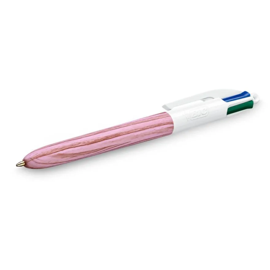 BIC 4 Couleurs Bois - Stylo à bille 4 couleurs effet bois - disponible dans différentes couleurs
