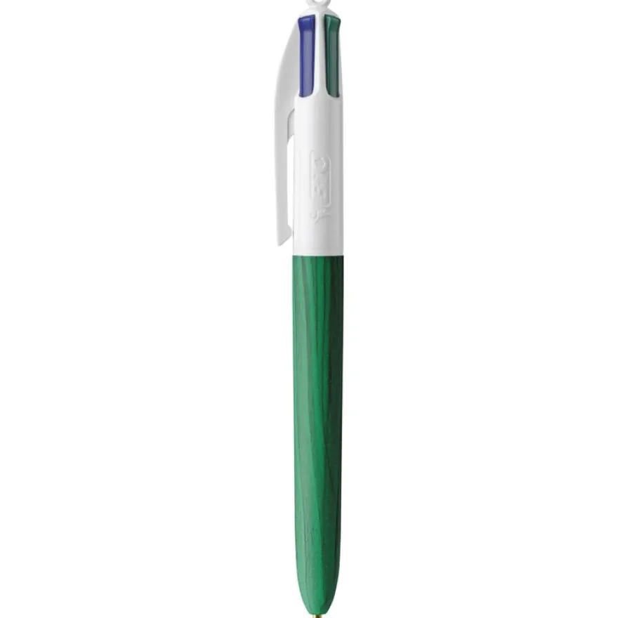 BIC 4 Couleurs Bois - Stylo à bille 4 couleurs effet bois - disponible dans différentes couleurs