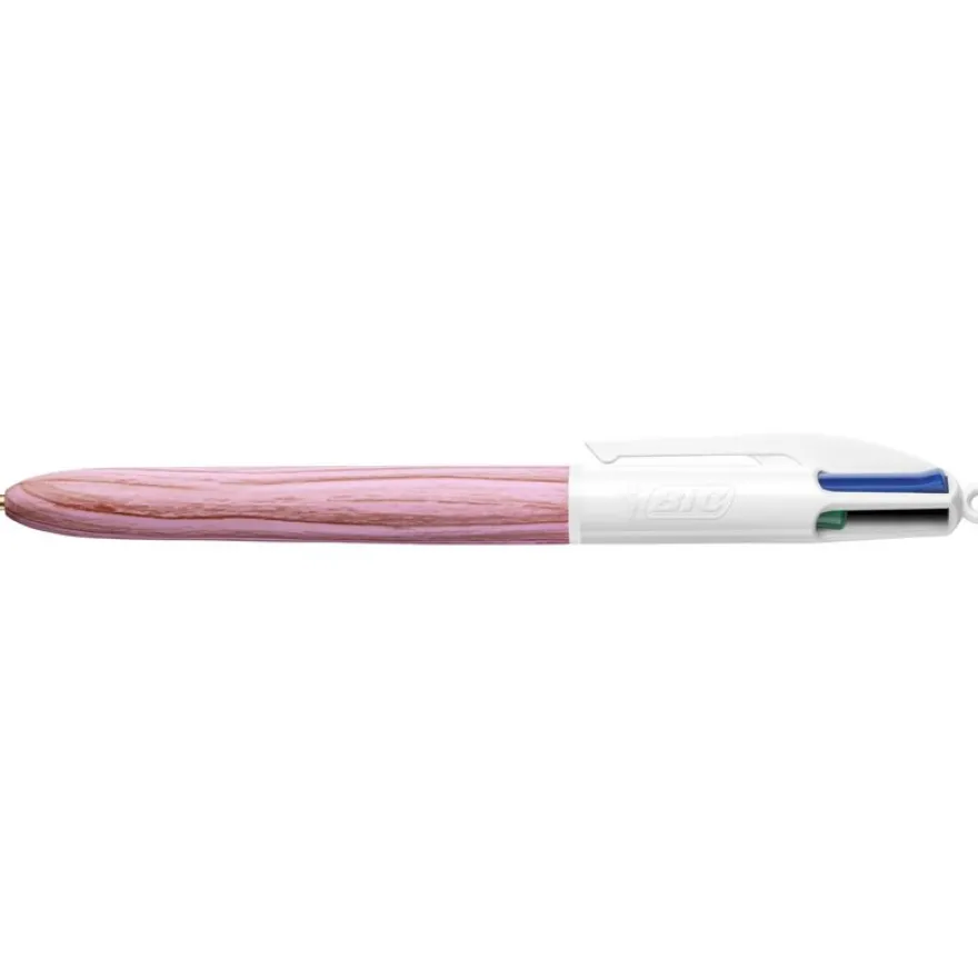 BIC 4 Couleurs Bois - Stylo à bille 4 couleurs effet bois - disponible dans différentes couleurs
