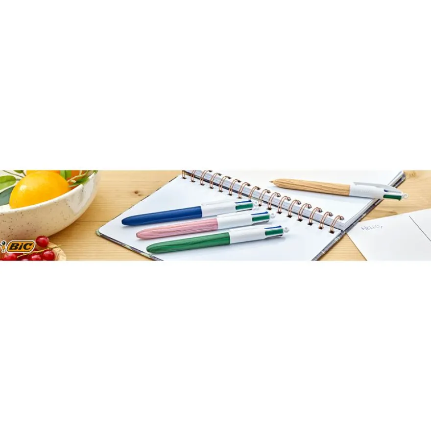 BIC 4 Couleurs Bois - Stylo à bille 4 couleurs effet bois - disponible dans différentes couleurs