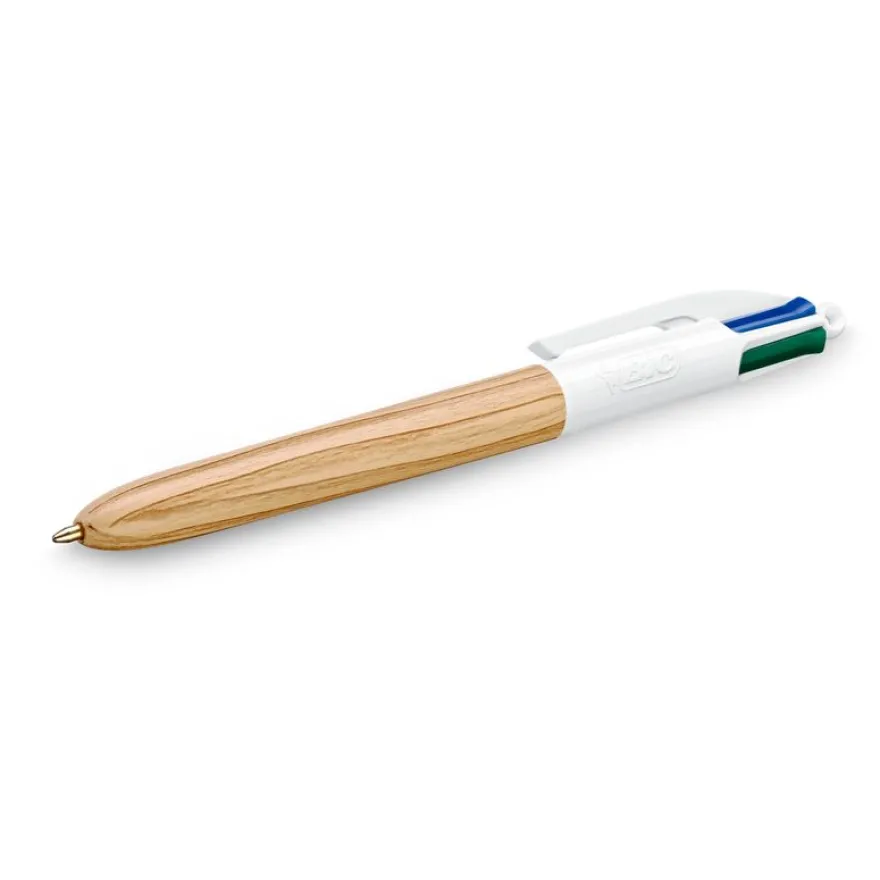 BIC 4 Couleurs Bois - Stylo à bille 4 couleurs effet bois - disponible dans différentes couleurs
