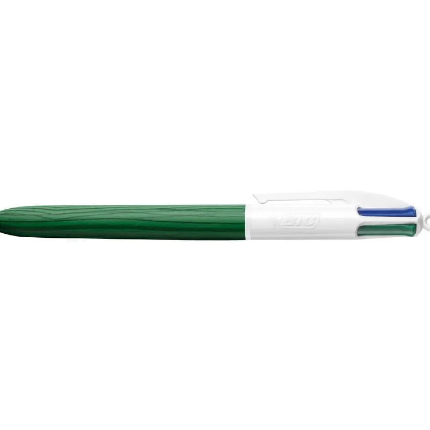 BIC 4 Couleurs Bois - Stylo à bille 4 couleurs effet bois - disponible dans différentes couleurs
