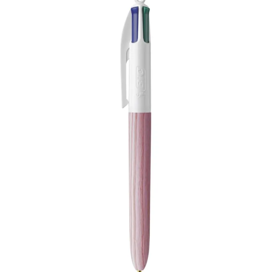 BIC 4 Couleurs Bois - Stylo à bille 4 couleurs effet bois - disponible dans différentes couleurs