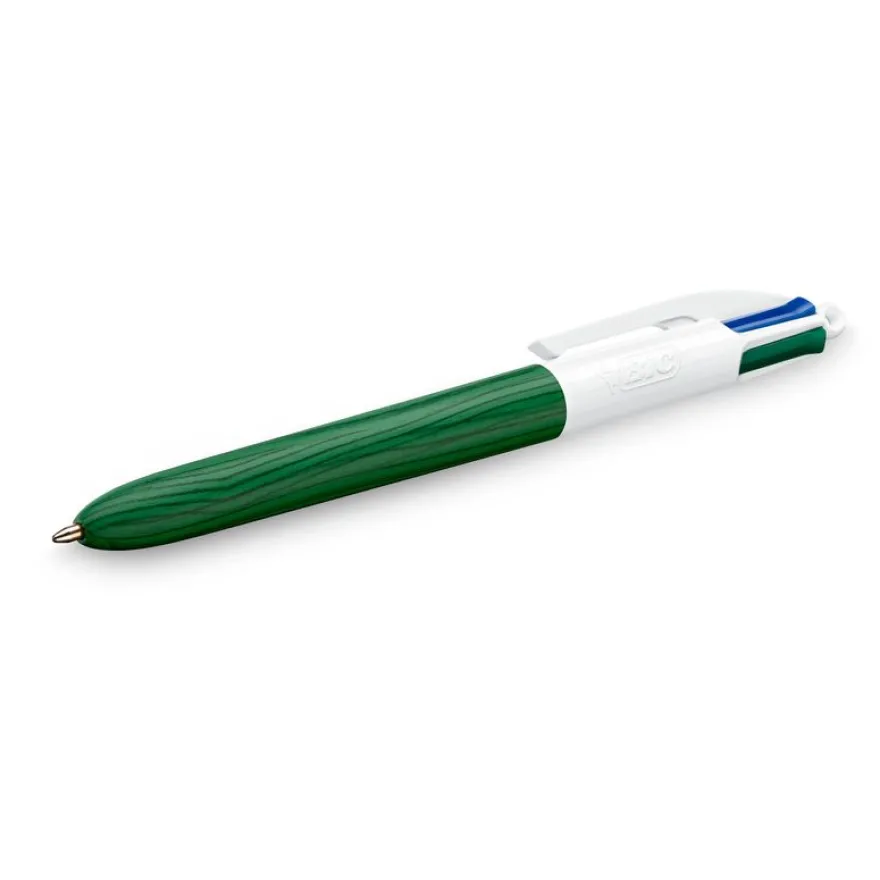 BIC 4 Couleurs Bois - Stylo à bille 4 couleurs effet bois - disponible dans différentes couleurs
