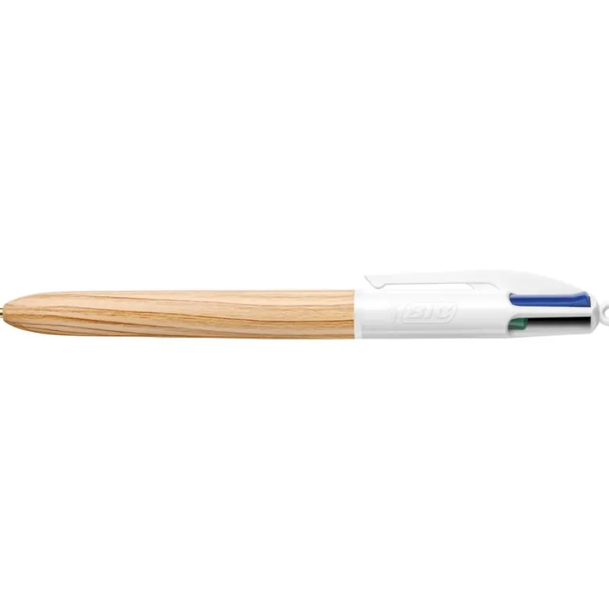 BIC 4 Couleurs Bois - Stylo à bille 4 couleurs effet bois - disponible dans différentes couleurs