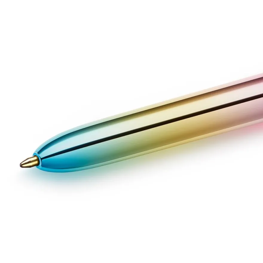 BIC 4 Couleurs gradient corps métallique irisé_ Stylos-Bille Rétractables Pointe Moyenne (1,0 mm)