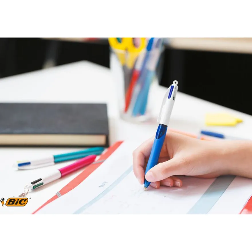 BIC 4 Couleurs Grip - Stylo à bille 4 couleurs - noir, rouge, bleu, vert - rétractable
